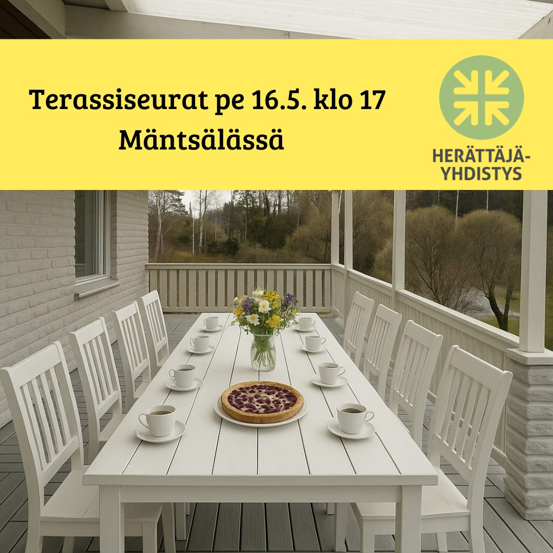 Herättäjä-Yhdistyksen terassiseurat Heidi Hoffmanin kodin terassi.