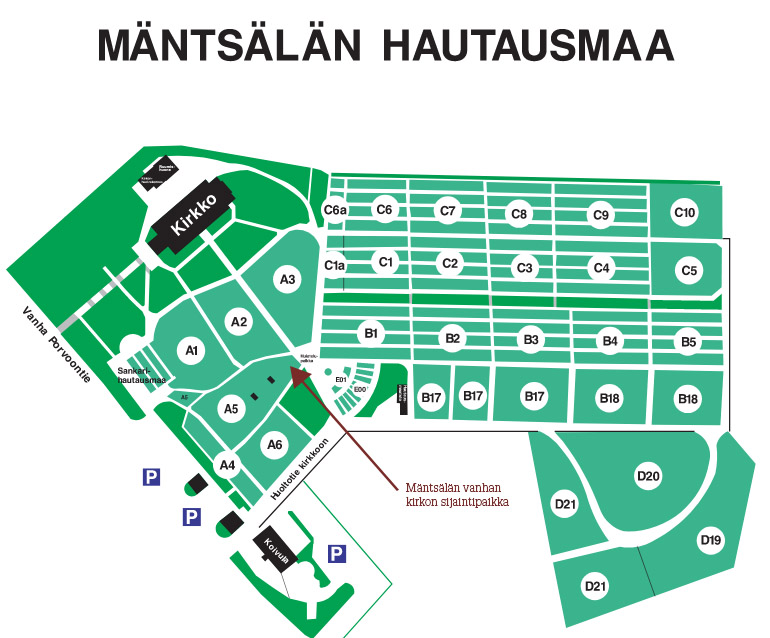 Mäntsälän hautausmaan kartta