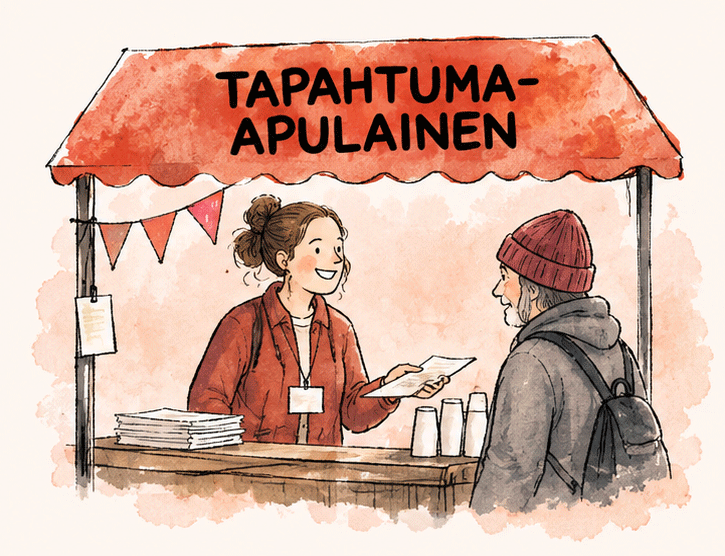 Tapahtuma-apulainen kohtaa ihmisen